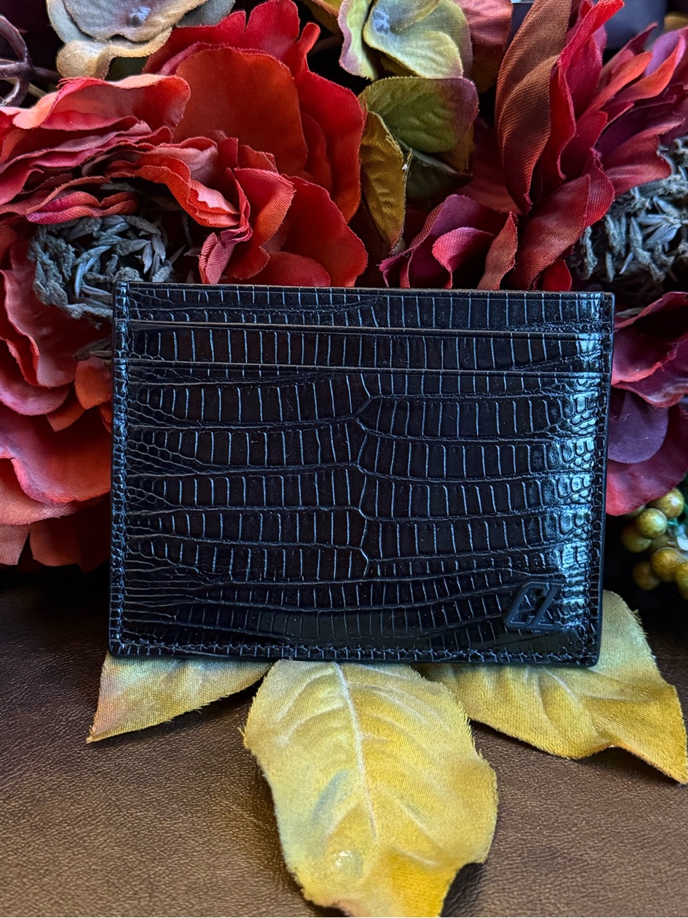 Christian Louboutin Logo Appliquéd Lizard Effect Glossed Leather Cardholder NWT - Picture 3 of 9